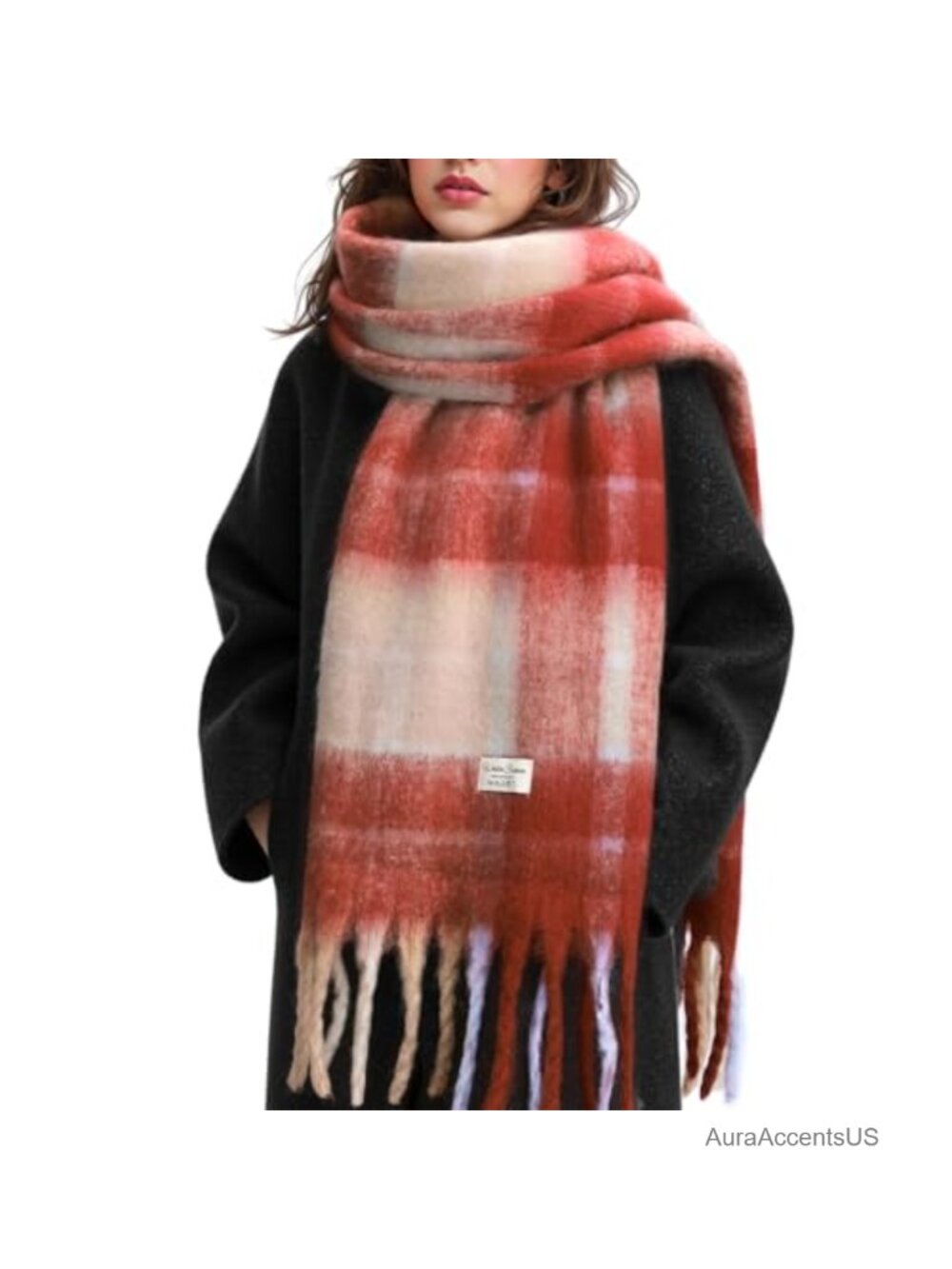 Women's Plaid Knit Winter Scarf Oversized Shawl Wrap Tassel